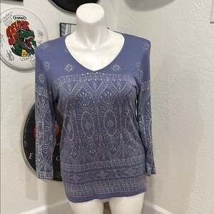 Nurture Blue and Silver Patterned Top Size L